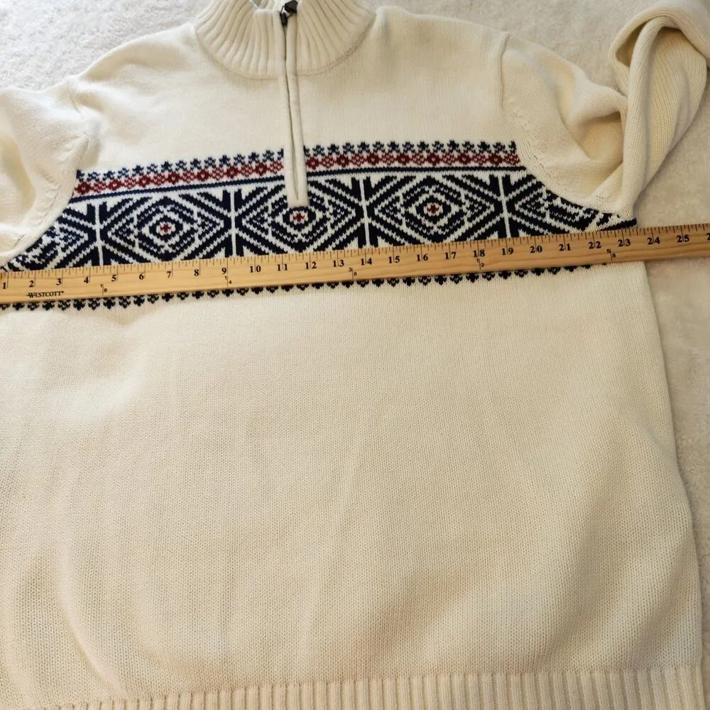 Izod Mens L Knit 1/4 Zip Sweater Ski Lodge Fair Isle Nordic Ivory Navy Red